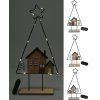 dekorace STROM S DOMEČKEM 10LED, 39cm kov/dřevo mix