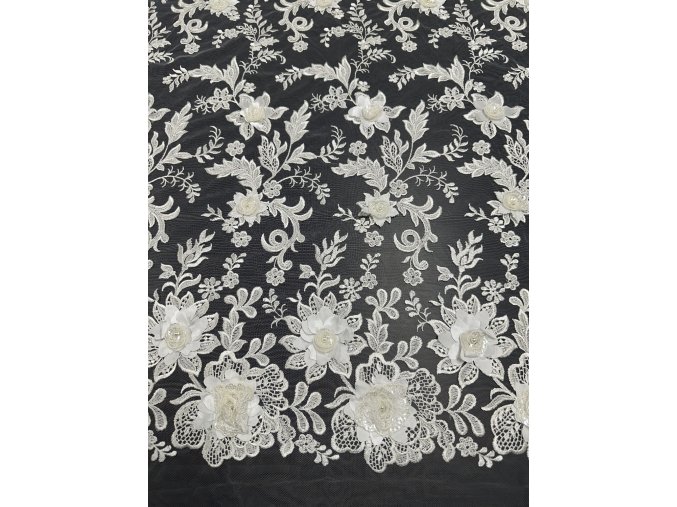 Svatební krajka Lilly - 3D květy, ivory