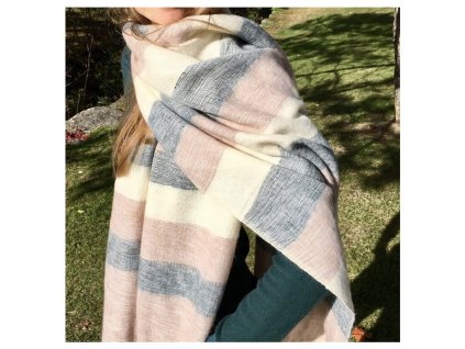 Yak Wool Šála Pásková Béžová