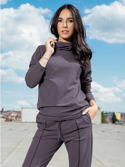 Stylová mikina bez kapuce s rolákem ESTHER tucker chocolate od BHiStyle 2