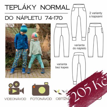 Tepláky NORMAL do nápletu - tištěný střih Caramilla