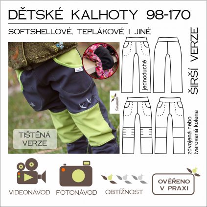 dětské (nejen) softshellové kalhoty 98 -170 ŠIRŠÍ verze - tištěný střih Caramilla