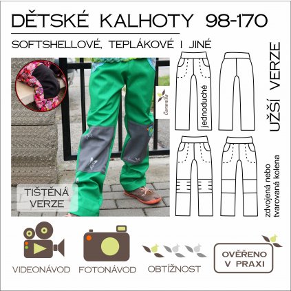 dětské (nejen) softshellové kalhoty 98 -170 UŽŠÍ verze - tištěný střih Caramilla