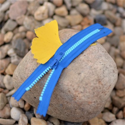nedělitelný kostěný zip YKK - 20 cm, kombinace modré, FLAT design