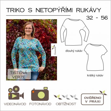 triko s netopýřími rukávy - tištěný střih Caramilla