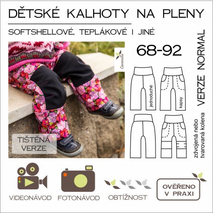 dětské kalhoty na pleny 68 - 92 normal verze - tištěný střih Caramilla