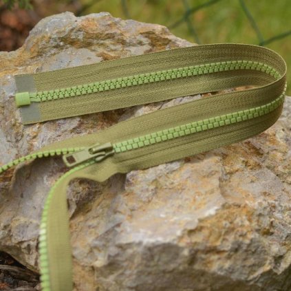 dělitelný kostěný zip YKK - 45 cm, khaki kombinace, FLAT design