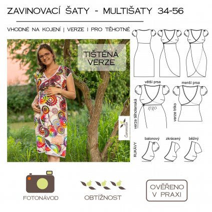 zavinovací šaty vel. 34 - 56 - tištěný střih Caramilla