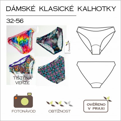 dámské klasické kalhotky 32 - 56 - tištěný střih Caramilla