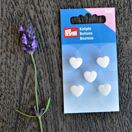 Prym knoflíky srdíčko 11 mm, bílé
