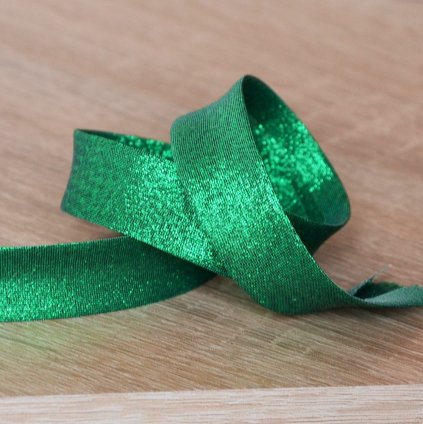 0,5 m šikmý proužek metalický zelený 18 mm (polyester/lamé)