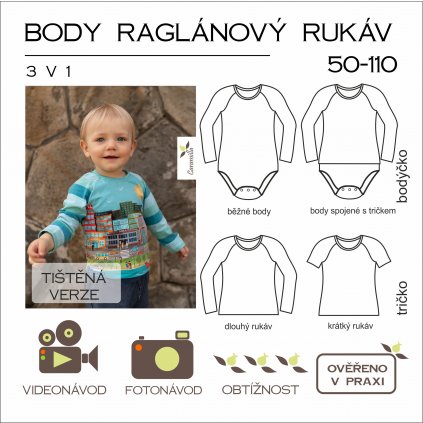 dětské body raglánový rukáv 3 v 1 - tištěný střih Caramilla