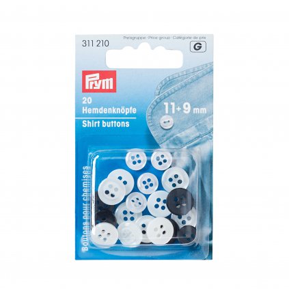 Prym košilové knoflíky kulaté 11mm a 9mm, bílé, černé, 20 ks