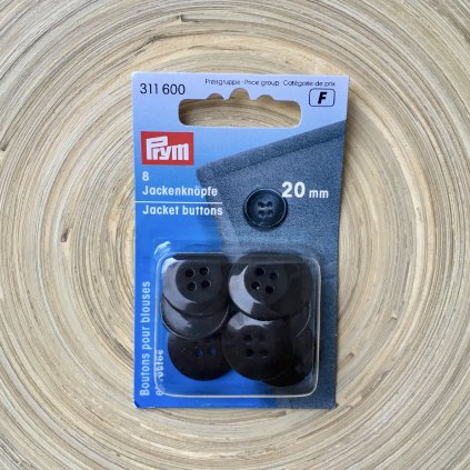 Prym plášťové knoflíky kulaté 20 mm, černé, 8 ks