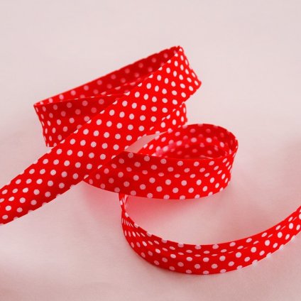 0,5 m šikmý proužek červený s puntíky 18 mm (bavlna/polyester)