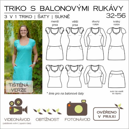 Triko balonovy rukav saty s rovnou sukni