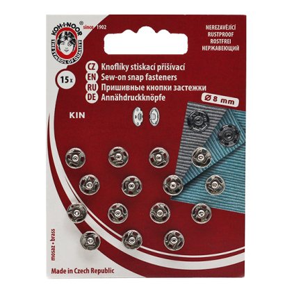 Přišívací patentky KIN 8mm, stříbrné, 15ks