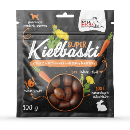 Klobásky králičí sušené maso pro psy s mrkví a pampeliškou -hypoalergenní pamlsky pro psy | BiBi FOOD