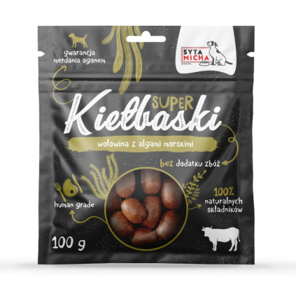 Klobásky hovězí sušené maso pro psy s mořskými řasami | BiBi FOOD