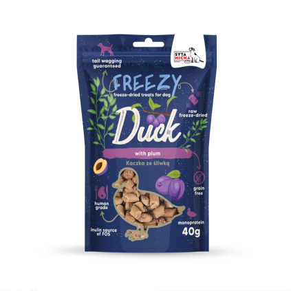 Lyofilizované psí pamlsky kachní sušené maso pro psy se švestkou | BiBi FOOD