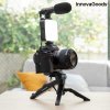Vlogger készlet, tripod állvány, live videóhoz, Tik Tokhoz, videókészítéshez, világítással, mikrofonnal