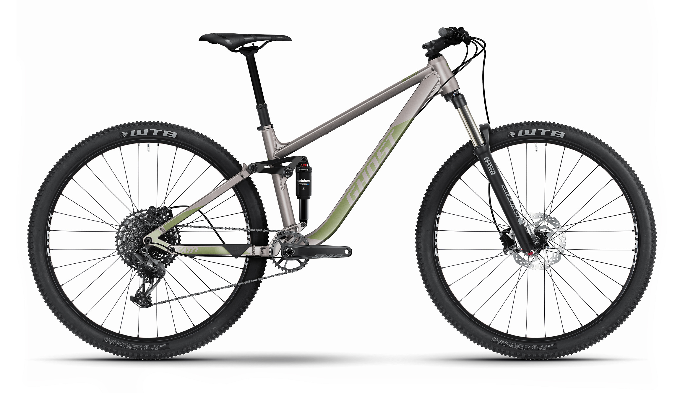 Celoodpružený horský bicykel GHOST Kato FS Essential 29 Pearl Grey/Light Khaki Glossy Veľkosť rámu: L na výšku postavy 178-190 cm