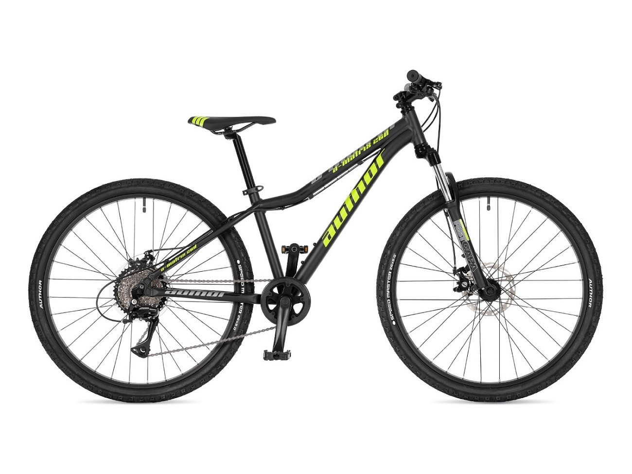 BICYKEL AUTHOR A-MATRIX 26 D 2025 MATNÁ ČIERNA/LIMETKOVÁ Veľkosť: 26" na výšku postavy 130 - 150 cm