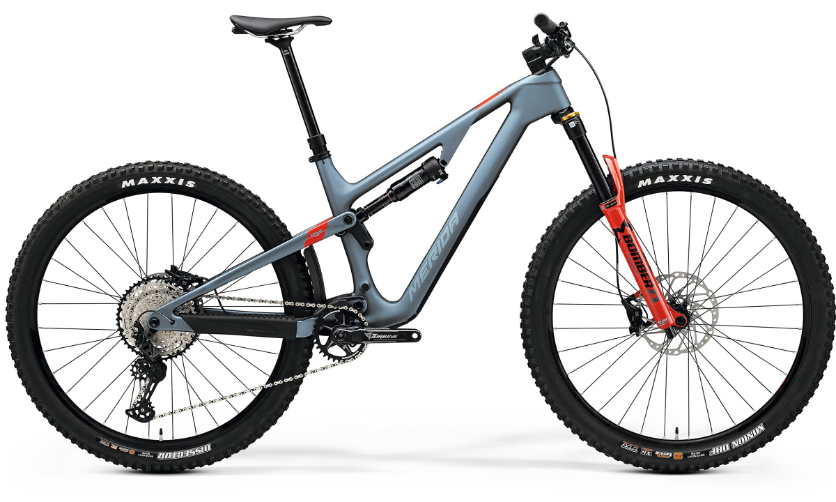 Celoodpružený horský bicykel MERIDA ONE-FORTY 6000 matný oceľovomodrý(červený) 2024 Veľkosť rámu: M na výšku postavy 170-177 cm