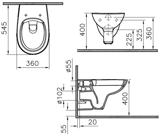 rozmery Concept 100 závěsné WC