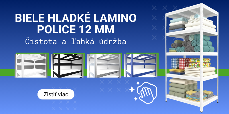 Kovové regály biele lamino police 12 mm