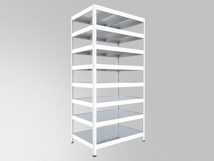 Regał metalowy do pomieszczenia technicznego Biedrax 50 x 120 x 270 cm, biały - 8 półek ocynk