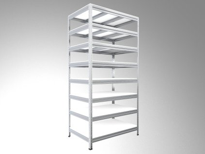 Regał metalowy domowy Biedrax 45 x 90 x 210 cm, ocynkowany - 8 półek białe laminowane 12mm, 300 kg