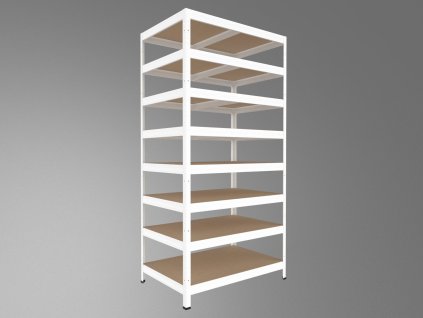 Regał metalowy półkowy Biedrax 45 x 75 x 270 cm, biały - 8 półek MDF