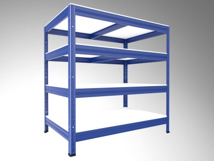 Kovový regál policový Biedrax 45 x 90 x 120 cm, modrý - 4 police biele lamino 12mm