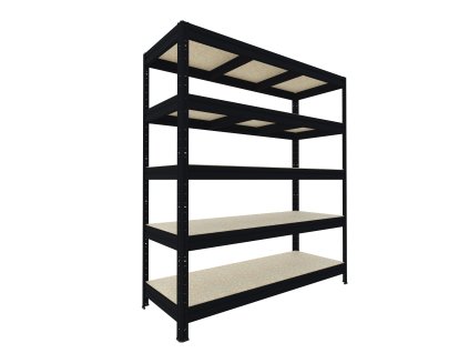 Duży regał Biedrax 60 x 240 x 177 cm, 5 półek - czarny/płyta wiórowa JSD 15 mm, 300 kg/półkę