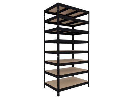 Kovový regál do spíže Biedrax 35 x 90 x 210 cm, černý - 8 polic MDF, 300 kg