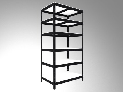 Kovový regál Biedrax 45 x 60 x 210 cm, černý, 6 polic bílé lamino 12mm, nosnost 200 kg na polici