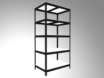 Kovový regál Biedrax 60 x 60 x 210 cm, černý, 5 polic bílé lamino 12mm, nosnost 200 kg na polici