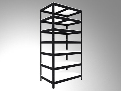 Kovový regál Biedrax 60 x 60 x 210 cm, černý, 7 polic bílé lamino 12mm, nosnost 200 kg na polici