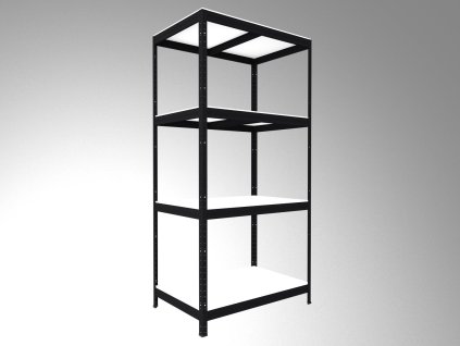 Metallregal Biedrax 60 x 75 x 180 cm, Schwarz, 4 Fachböden weiß laminiert 12 mm, Fachlast 200 kg pro Fachboden