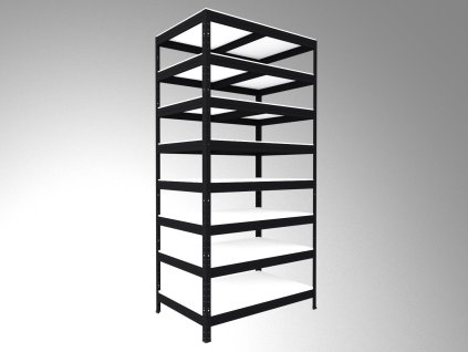 Regál do spíže Biedrax 45 x 75 x 240 cm, černý, 8 polic bílé lamino 12mm, nosnost 200 kg na polici