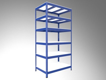 Kellerregal mit weissböden Biedrax 35 x 90 x 210 cm blau - 6 Laminatboden weiss 12 mm