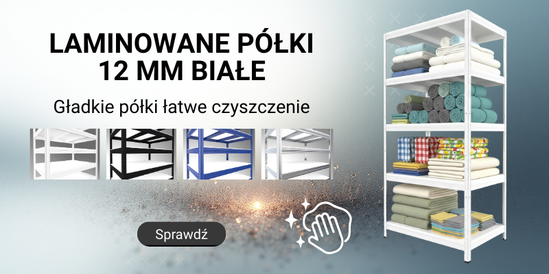 Regały metalowe, półki laminowane 12 mm