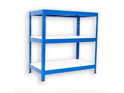 Regał metalowy domowy Biedrax 35 x 90 x 90 cm, niebieski - 3 półki białe laminowane 12mm