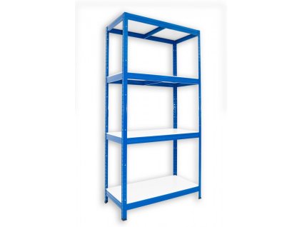 Regał metalowy domowy Biedrax 50 x 75 x 180 cm, niebieski - 4 półki białe laminowane 12mm