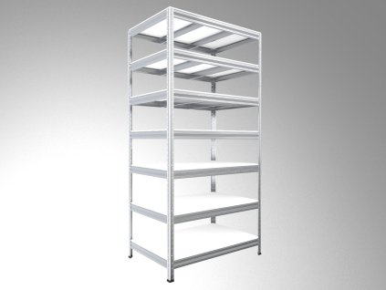 124232 regal metalowy do magazynu biedrax 45 x 120 x 270 cm ocynkowany 7 polek bialych laminowanych 12mm