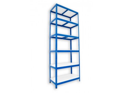 Regał metalowy Biedrax 45 x 90 x 240 cm, niebieski - 6 półek białych laminowanych 12mm