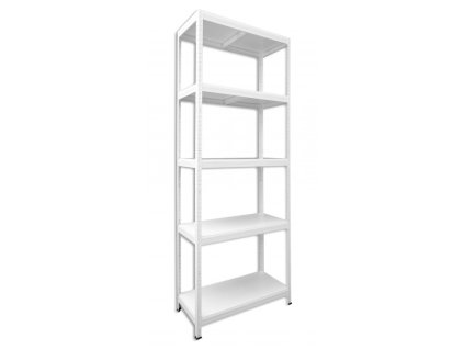 Regał metalowy Biedrax 35 x 90 x 210 cm, biały - 5 półek białych laminowanych 12mm