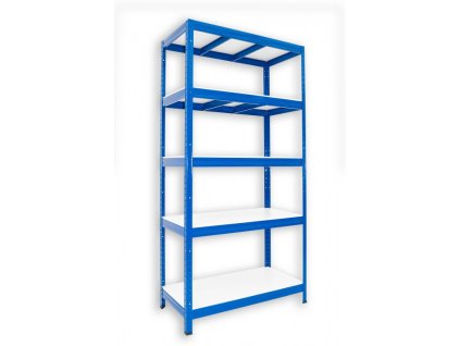 Regał metalowy Biedrax 35 x 75 x 180 cm, niebieski - 5 półek białe laminowane 12mm, 275 kg