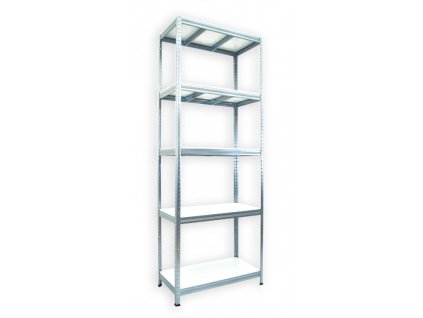 Regał metalowy Biedrax 35 x 75 x 210 cm, ocynkowany - 5 półek białe laminowane 12mm, 275 kg